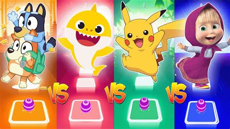 BLUEY Vs BABY SHARK Vs PIKACHU Vs MASHA AND THE BEAR Tiles Hop EDM