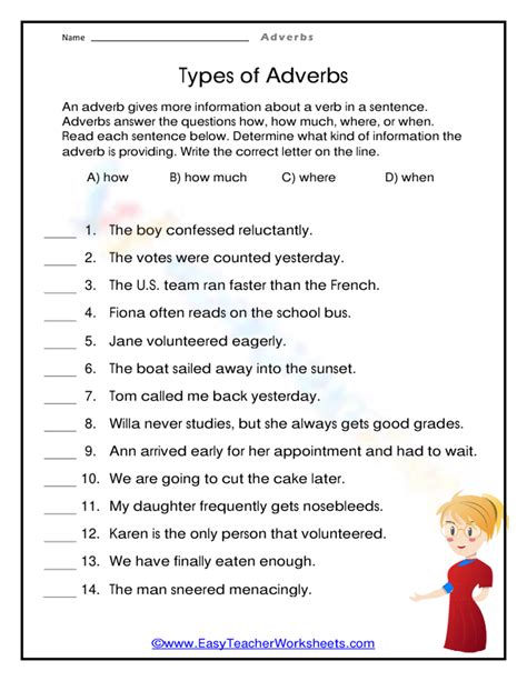 Types Of Adverbs Worksheet