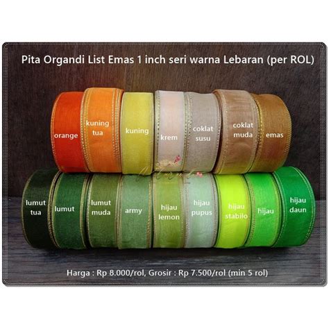 Jual POL 801 Pita Organdi List Emas 1 Inch Seri Warna Lebaran Per