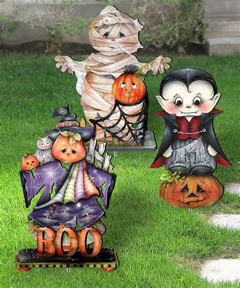 Fall Yard Art Halloween Porch Decor Halloween Frightfully Festive Garden Walk Way Set With Metal