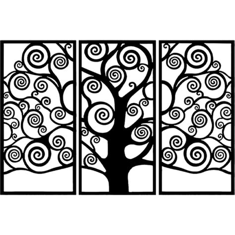 Déco murale triptyque arbre de vie boucle en métal noir 147x99 cm