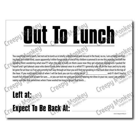Printable Out To Lunch Sign