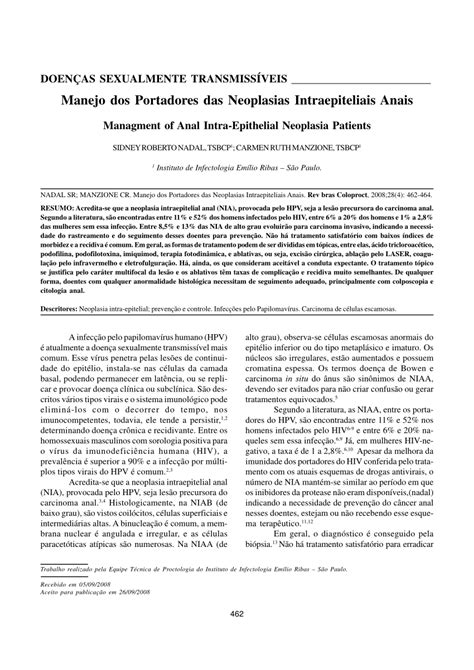 Pdf Managment Of Anal Intra Epithelial Neoplasia Patients