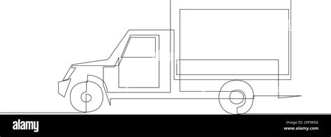 Continuous One Line Drawing Of Fast Delivery Truck Lorry Minimalistic