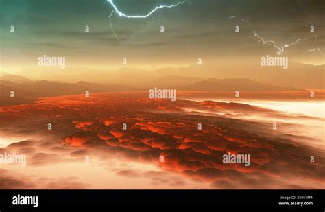 Surface Of Venus Hot Lava Flows On Venus 3d Illustration Stock Photo