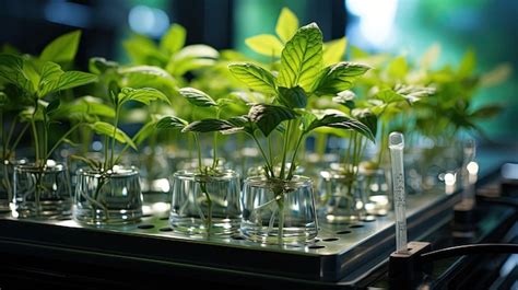 Premium Photo Green Plants Grow In Glass Laboratory Test Tubes