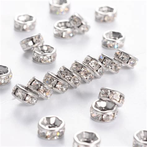 Pcs Stainless Steel Clear Rhinestone Rondelle Spacer Etsy