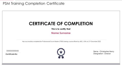 Certificate Of Completion Of Training