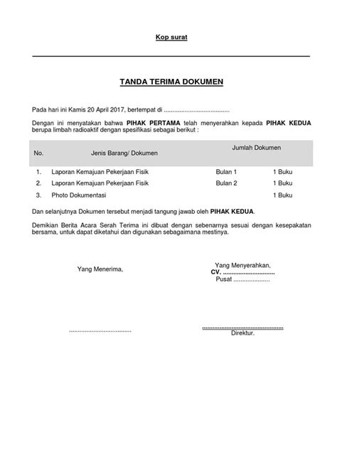 Format Surat Penyerahan Dokumen Contoh Berita Acara Serah Terima