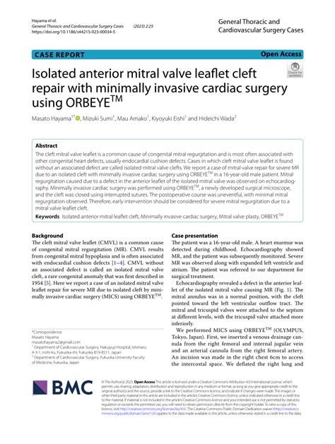 Pdf Isolated Anterior Mitral Valve Leaflet Cleft Repair With Minimally Invasive Cardiac