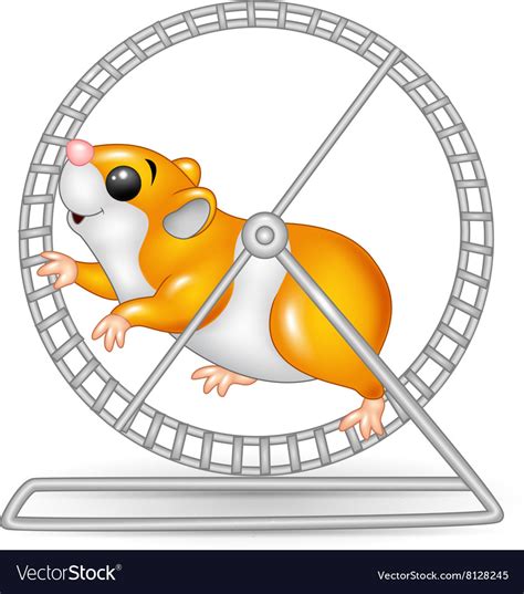 Cute Hamster Running In Rolling Wheel Royalty Free Vector