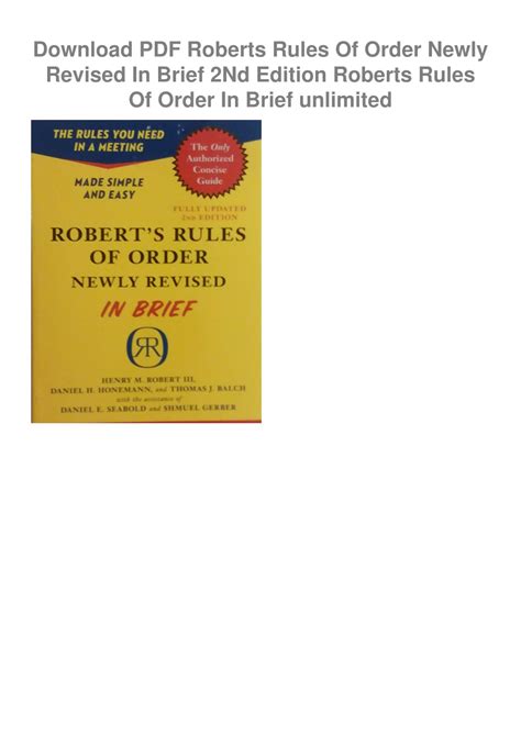 Ppt Download Pdf Roberts Rules Of Order Newly Revised In Brief 2nd