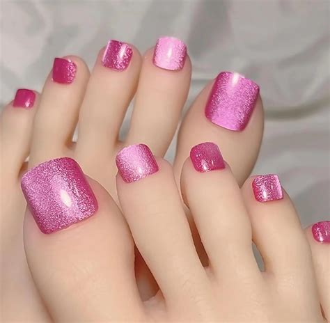 Pcs Cat Eye Press On Toenails Short Square Fake Toenails Nude Pink Full Cover False Toenails