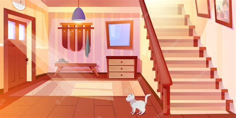 Free Vector Cartoon House Hallway Entrance Interior With Wooden