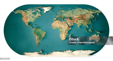 Mapa Del Mundo Eckert Iii 3d Render Mapa Topográfico Color Oscuro Del