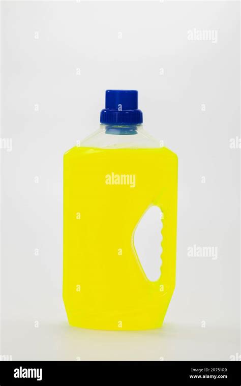 Plastic Bottle Universal Cleaner Yellow White Background Stock Photo