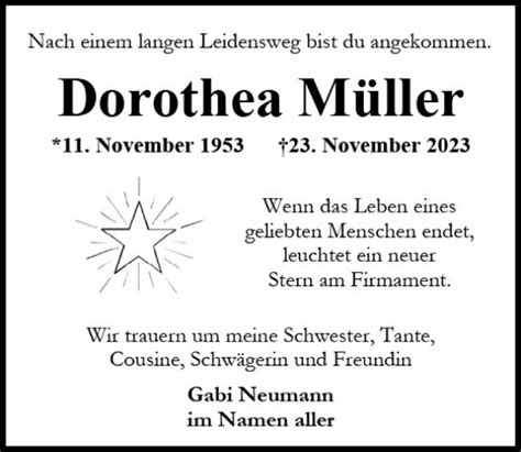 Traueranzeigen von Dorothea Müller vrm trauer de