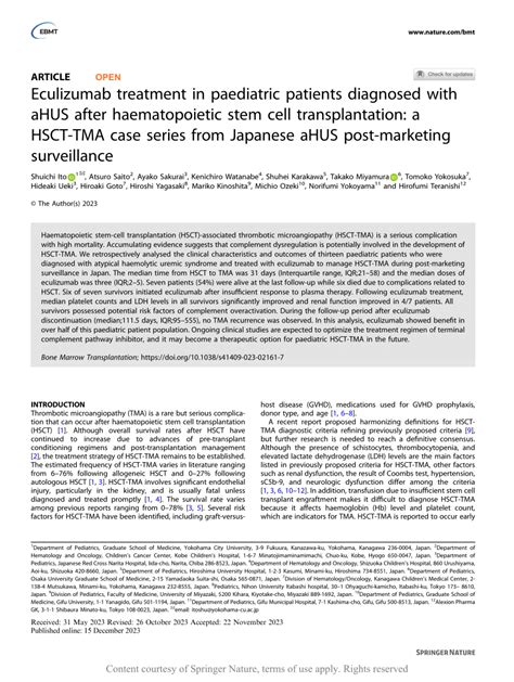 Pdf Eculizumab Treatment In Paediatric Patients Diagnosed With Ahus