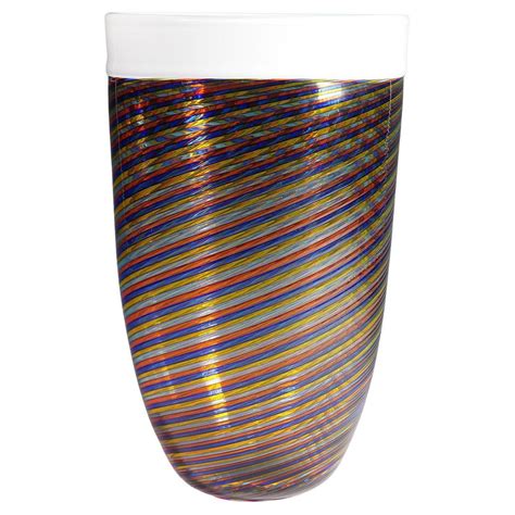 Vaso Grande Filigrana In Vetro Artistico Con Fasce Multicolori Di