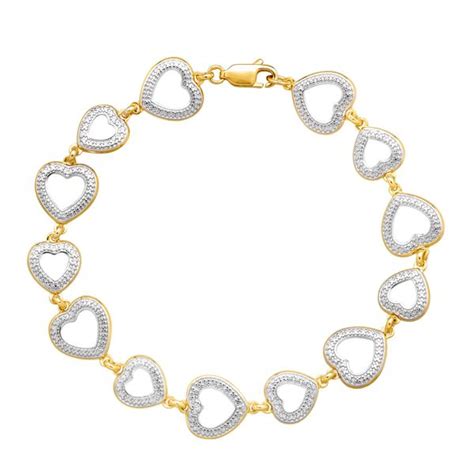 Heart Link Bracelet With Diamond In 14k Yellow Gold Plated Sterling