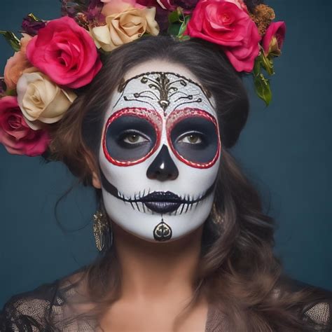 Premium Ai Image Portrait Of A Woman With Sugar Skull Makeup Over