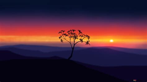 Sunset scenery digital art 4K wallpaper download