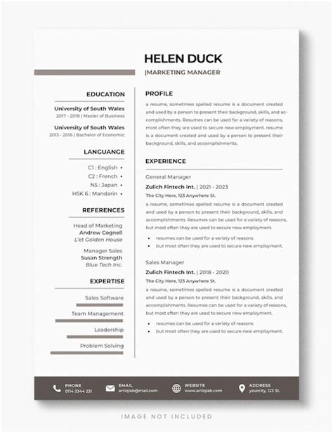 Premium Psd Resume Portfolio Or Cv Psd Template Marketing Manager