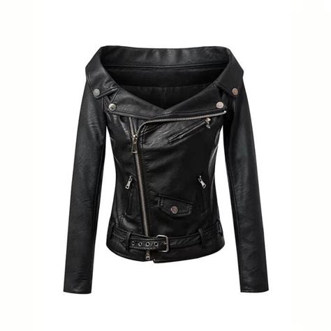 Sexy Slash Neck Pu Faux Cuir Manteaux Femmes Off Épaule Slim Oblique Zipper Sex Outwear À