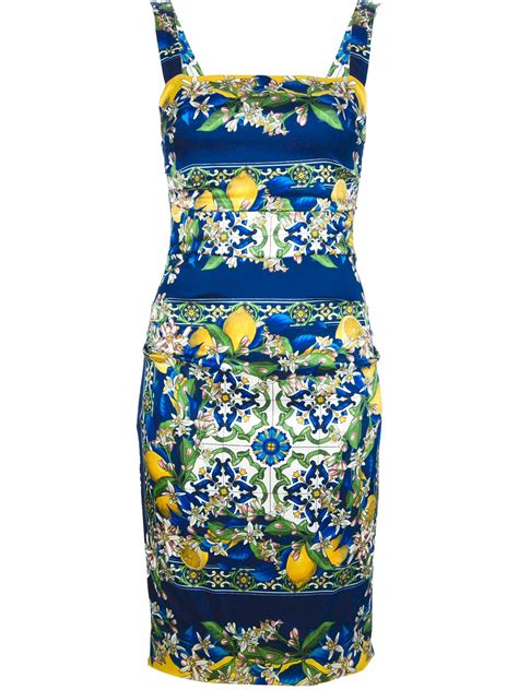 Dolce And Gabbana Mosaic And Lemon Print Dress In Yellow Lemon Lyst