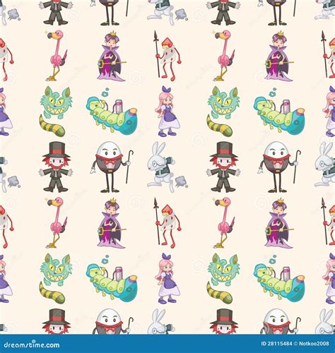 Seamless Alice In Wonderland Pattern Stock Vector Illustration Of