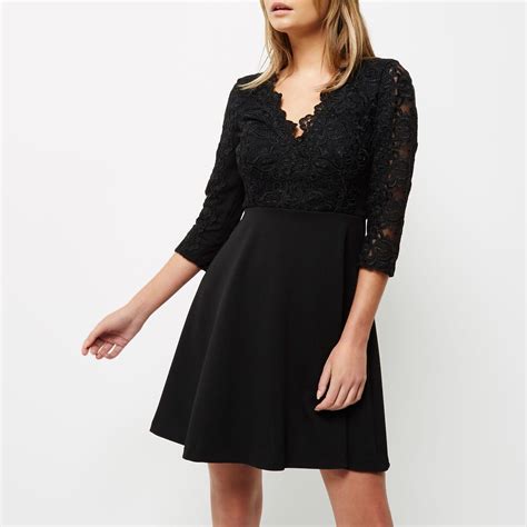 River Island Black Luxury Lace Flared Dress Lyst