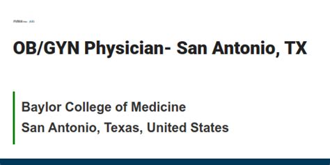 Ob Gyn Physician San Antonio Tx Job With Baylor College Of Medicine