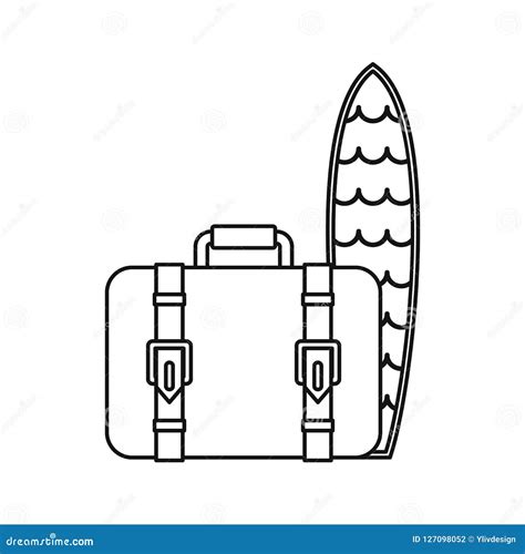 Icono De La Maleta Y De La Tabla Hawaiana Estilo Del Esquema Stock De