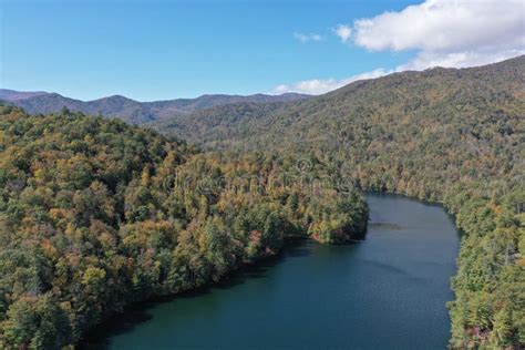 Aerial View Of Lake Santeetlah North Carolina In Autumn Stock Photo