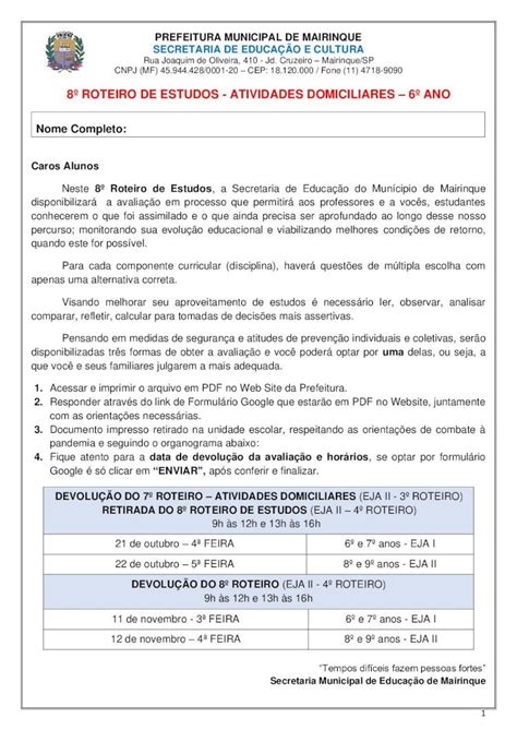 Pdf Roteiro De Estudos Atividades Domiciliares Ano Um Dia