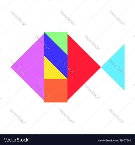 Color Tangram Puzzle In Fish Shape On White Vector Image