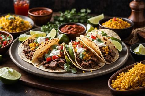 Premium Ai Image Platter Of Mexican Street Tacos With Carne Asada