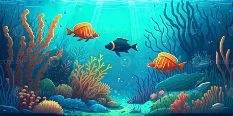 Vintage Water Color Wallpaper Colorful Fishes And Corals AI Generated