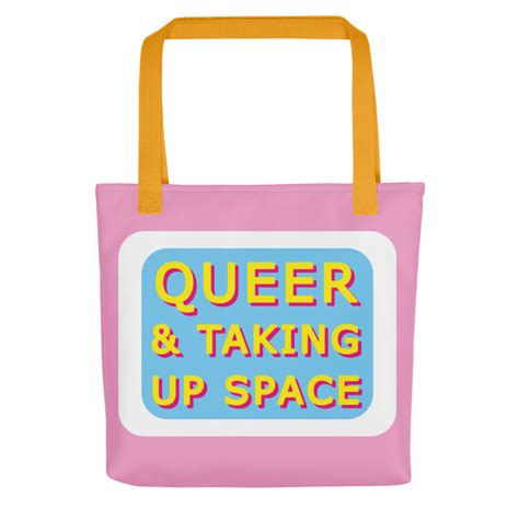 Queer And Taking Up Space Pink Blue And White Tote Bags