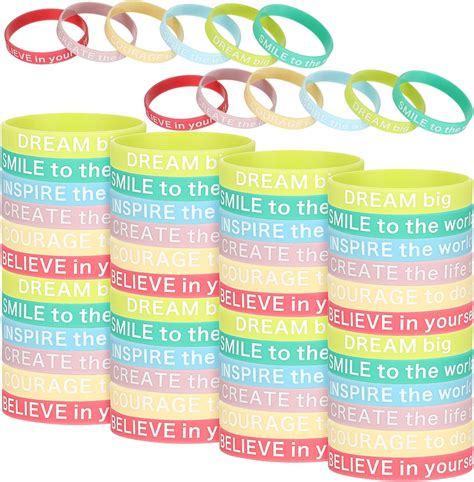 Deekin 48 Pcs Motivational Silicone Wristbands Colored