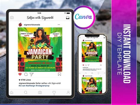 Jamaican Party Flyer Canva Template For Diy Social Media Marketing Etsy