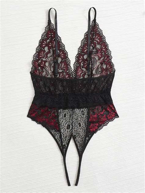 Body De Lingerie En Dentelle Festonn Sans Entrejambe Mode En Ligne