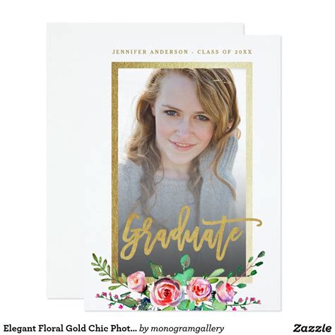 Elegant Floral Gold Chic Photo Graduation Party Card Graduation Party Supplies Graduation Party