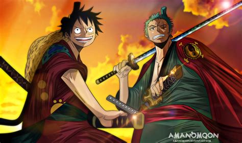 Monkey D Luffy Roronoa Zoro By Amanomoon