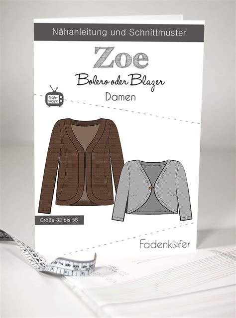 Amazon de Schnittmuster Fadenkäfer Bolero oder Blazer Damen Gr 32 58