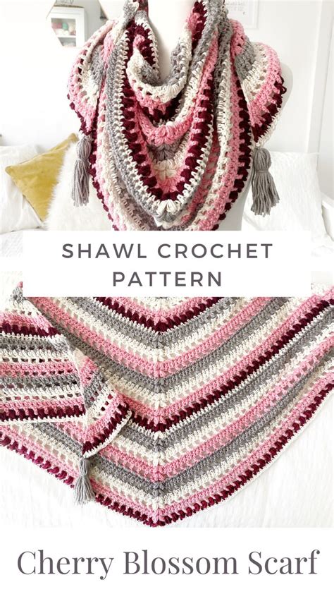 Cherry Blossom Triangle Shawl Crochet Pattern Burgundy And Blush