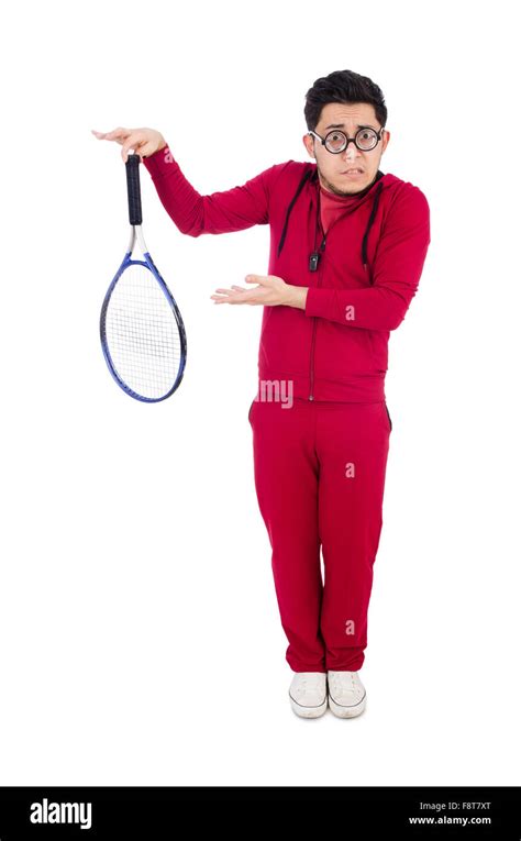 Funny tennis player isolated on white Stock Photo - Alamy