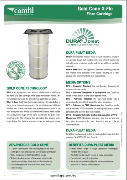 Product Sheet Gold Series X Flo Gold Cone Dura Pleat Filter En