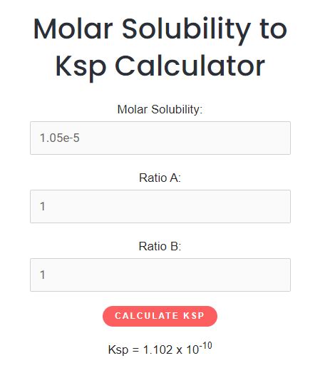 Molar Solubility To Ksp Calculator Chemistry