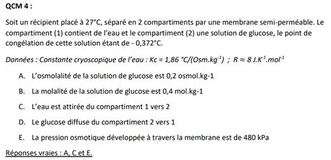 Calcul Molalit Avec Les Propri T S Colligatives Biophysique